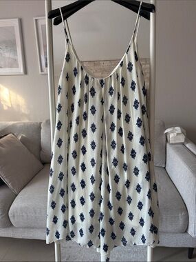 Zara Cream Slip Dress with Navy Motif